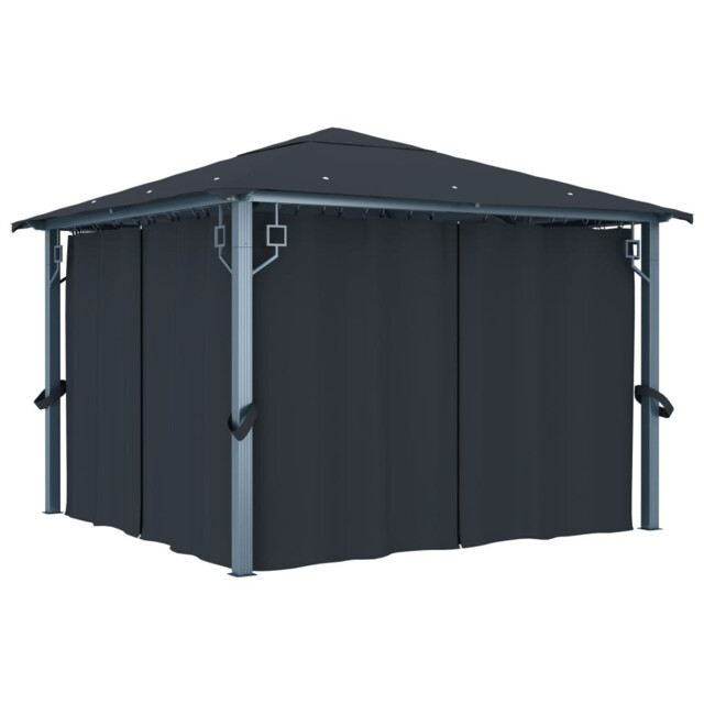 Gazebo With Curtain 300x300 Cm Anthracite Aluminium Vidaxl