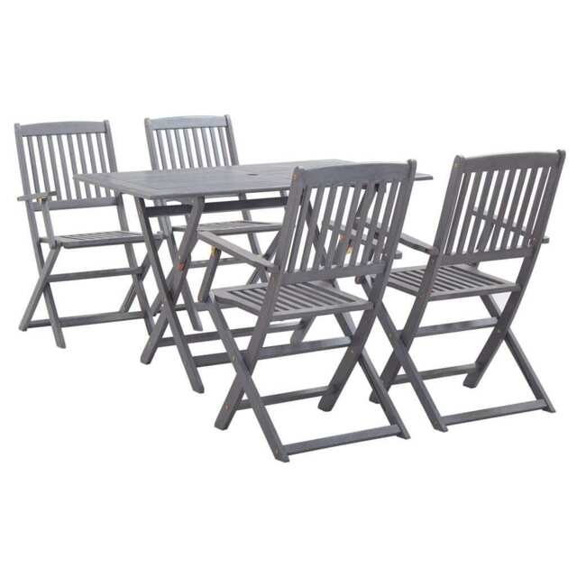 5 Piece Garden Dining Set Solid Acacia Wood Grey Vidaxl