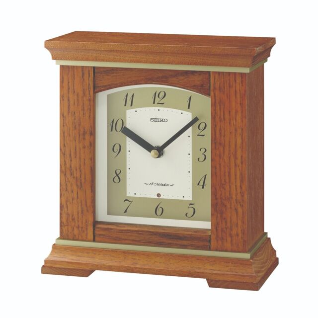 Seiko Clocks Oak Wood Finish Musical Battery Mantel Clock Qxw249b