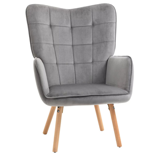 Accent Chair Velvet-touch Tufted Wingback Armchair - Grey
