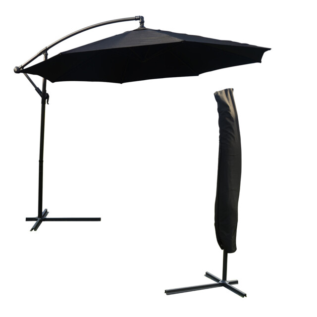 3m Large Black + Cover Cantilever Outdoor Parasol Sun Shade Patio