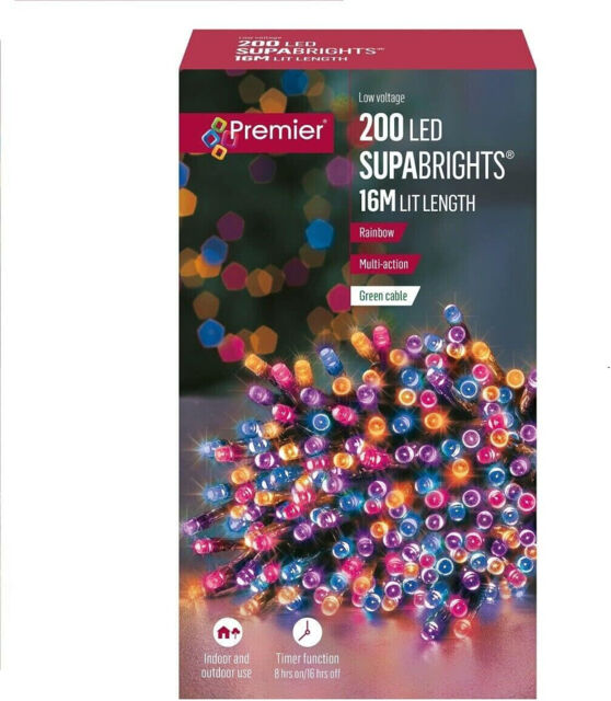 Premier Supabrights Christmas Tree Lights Green Cable 200 Led Light