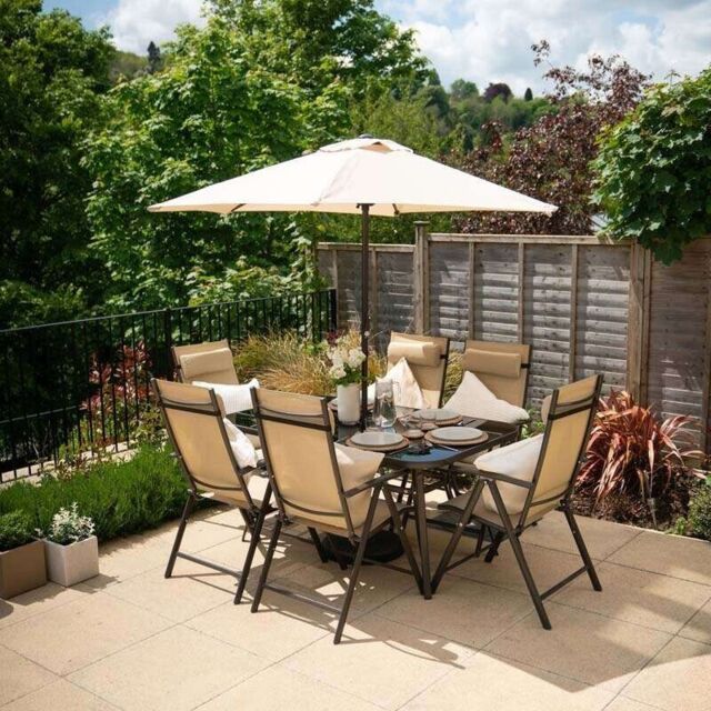 6 Seater Metal Garden Furniture Set Patio Dining Reclining Chairs