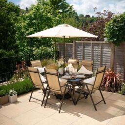 6 Seater Metal Garden Furniture Set Patio Dining Reclining Chairs