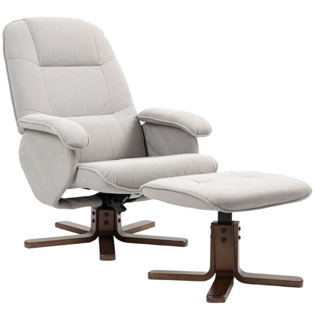 Recliner Chair & Ottoman Light Grey Linen 73x88x94cm Swivel 145°