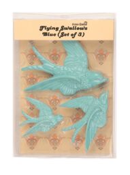 Sass & Belle 3 Duck Egg Blue Ceramic Flying Swallow Birds Wall Hanging