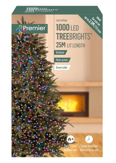 1000 Led Multi Action 7ft Christmas Tree Cluster Timer Lights 25m Lit