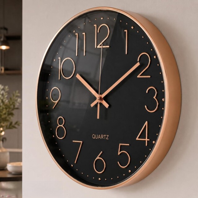 October Elf 12 Inch Wall Clock Non-ticking Silent 12 Inch, Black-rose
