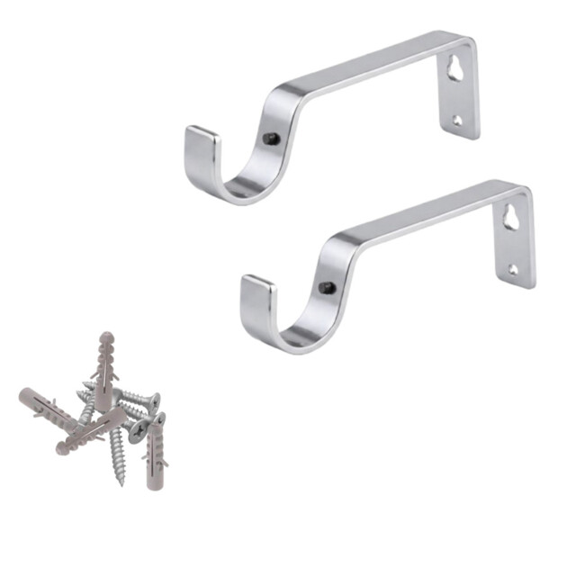 2 Pcs Curtain Pole Rod Brackets 28mm Holder S Hooks Metal Heavy Duty