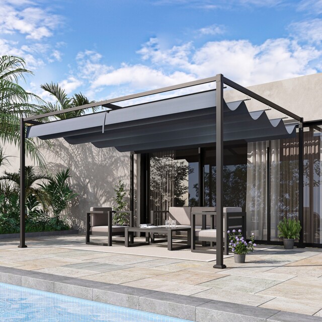 Outsunny 4 X 3m Metal Pergola Gazebo Patio Sun Shelter Retractable