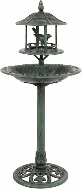 Ornamental Outdoor Garden Bird Bath With Sheltered Feeding Table
