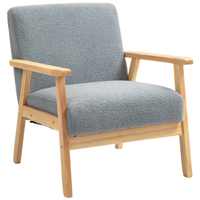 Homcom Accent Chair With Wood Frame Wide Seat Cashmere Armchair Grey