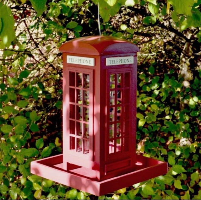 Wooden Hanging Bird Feeder Tray Red Telephone Box Feeding Station Seed