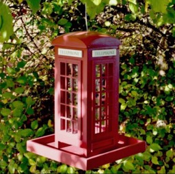 Wooden Hanging Bird Feeder Tray Red Telephone Box Feeding Station Seed