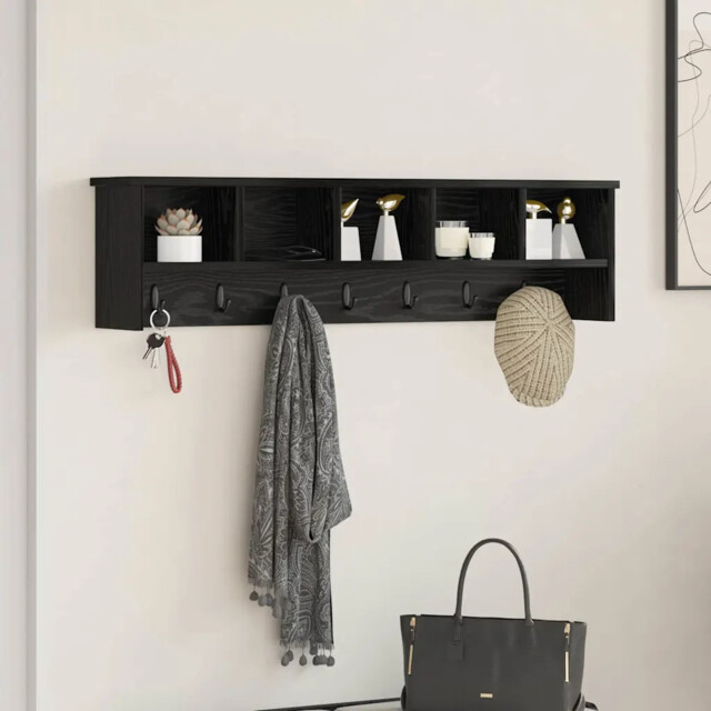 Wall-mounted Coat Rack With Shelf Black Oak 100 X 16 X 26 Cm Vidaxl