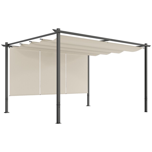 Outsunny 3 X 4m Metal Pergola With Retractable Roof And Roller Shade,