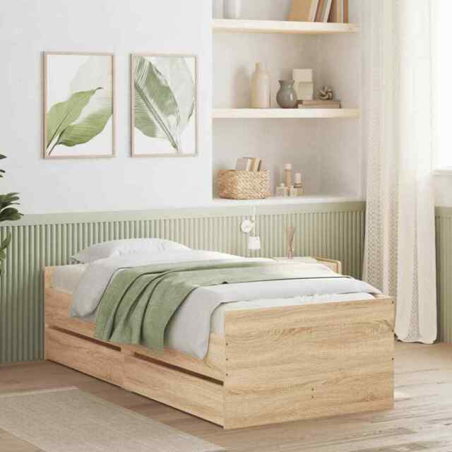 Bed Frame With Drawers Sonoma Oak 75x190 Cm Small Single Vidaxl