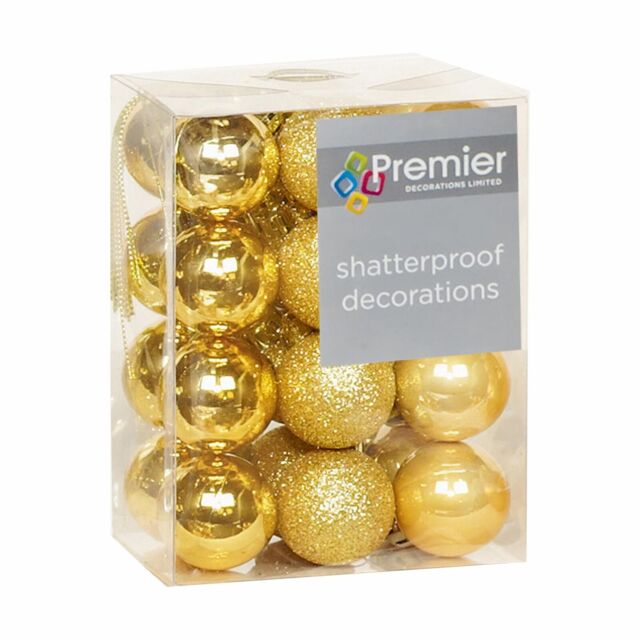 Christmas Shatterproof Baubles 24 Pack 30mm Tree Decoration Gold