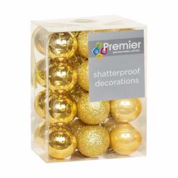 Christmas Shatterproof Baubles 24 Pack 30mm Tree Decoration Gold