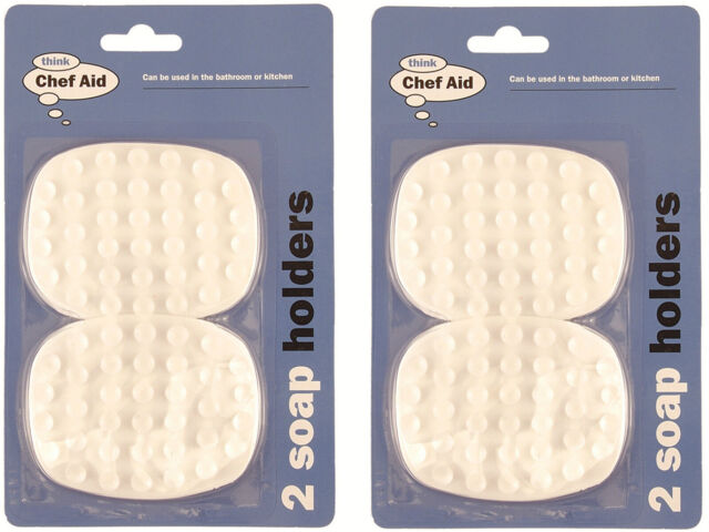 4x Chef Aid Kitchen Bathroom Anti-slip White Rubber Soap Suction