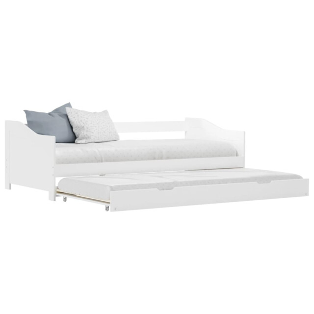 Sofa Bed Pull-out White Pine Wood 90x200cm Guest Daybed With Wheels