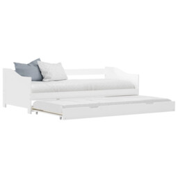 Sofa Bed Pull-out White Pine Wood 90x200cm Guest Daybed With Wheels