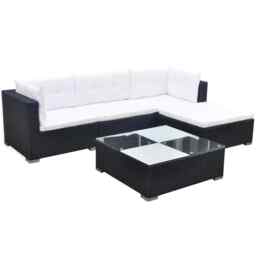 5 Piece Garden Lounge Set With Cushions Poly Rattan Black Vidaxl