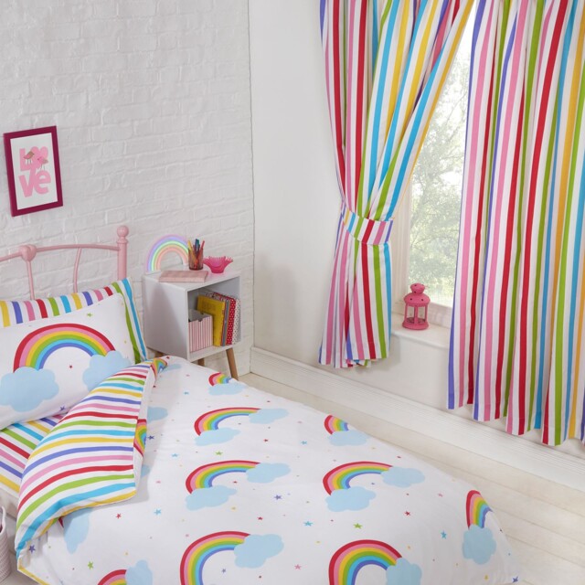 "Striped Curtains Lined Stripes Kids Multi Colourful 54"" / 137cm Drop"