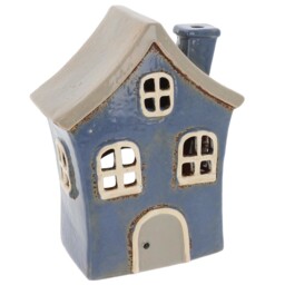 Shudehill Giftware Village Pottery Quirky House Tealight Holder Blue
