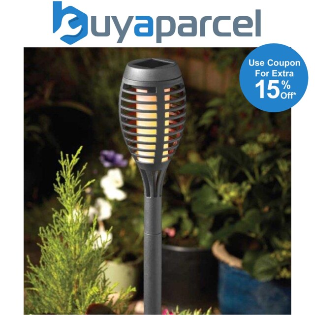 5 X Smart Garden Slate Grey Solar Party Flaming Torch Light Stake