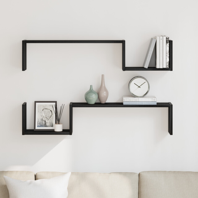 Wall Shelf 2 Pcs Black Oak 100 X 15 X 20 Cm Engineered Wood Vidaxl