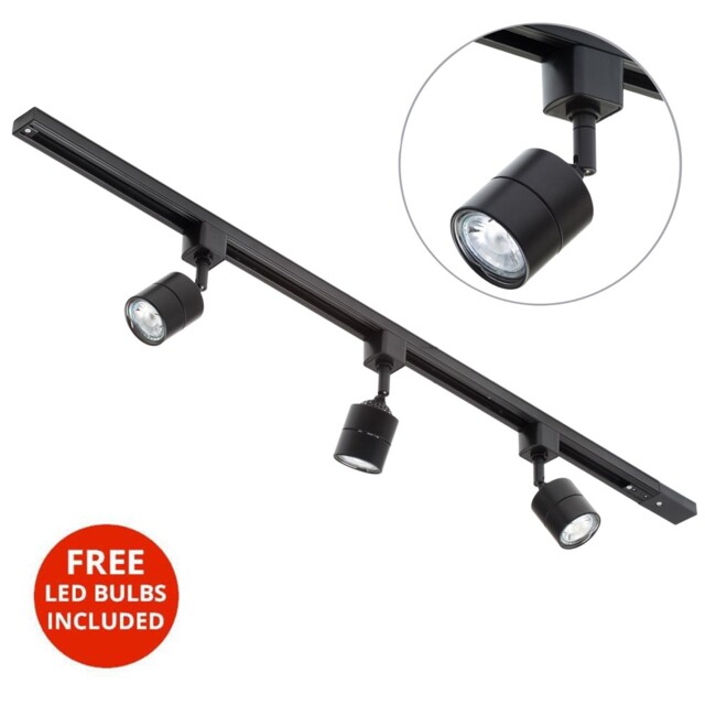 Litecraft 1 Metre Black Kitchen Track Light With 3 Soho Fixtures & Led