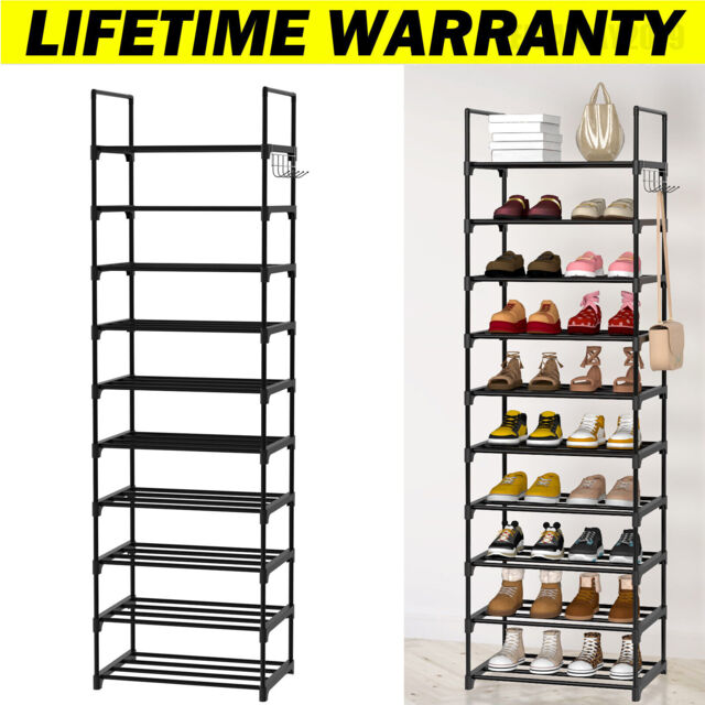 10 Tier Shoe Rack Stand Storage 30-50 Pairs Hook Organiser Metal Tall