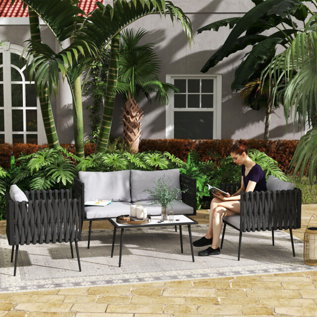 Garden Furniture Set With Cushions For Patio, Light Grey 4 Piece