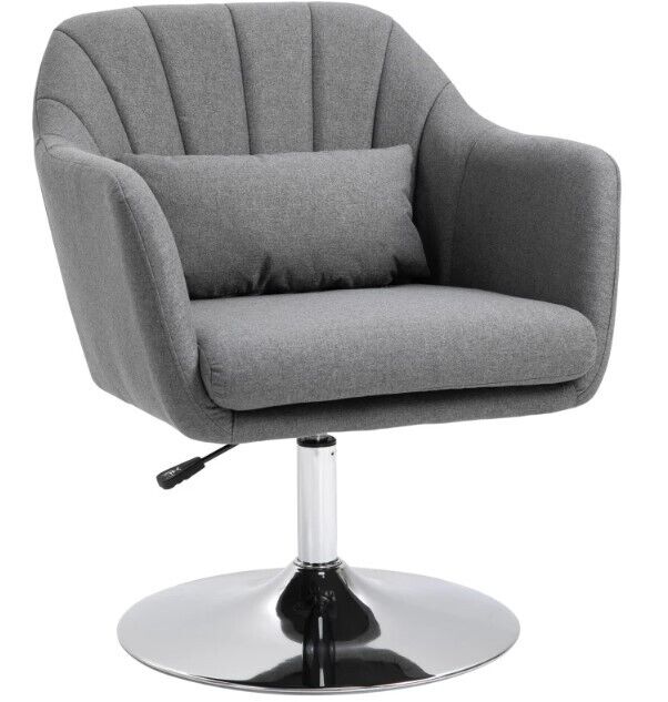 Swivel Accent Chair Linen Fabric Tub Vanity Chair Modern Armchair Dark