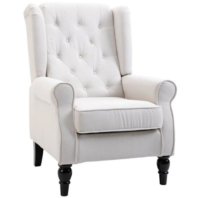 Accent Armchair Home Furniture Retro Tufted Club Wood Fabric Cream