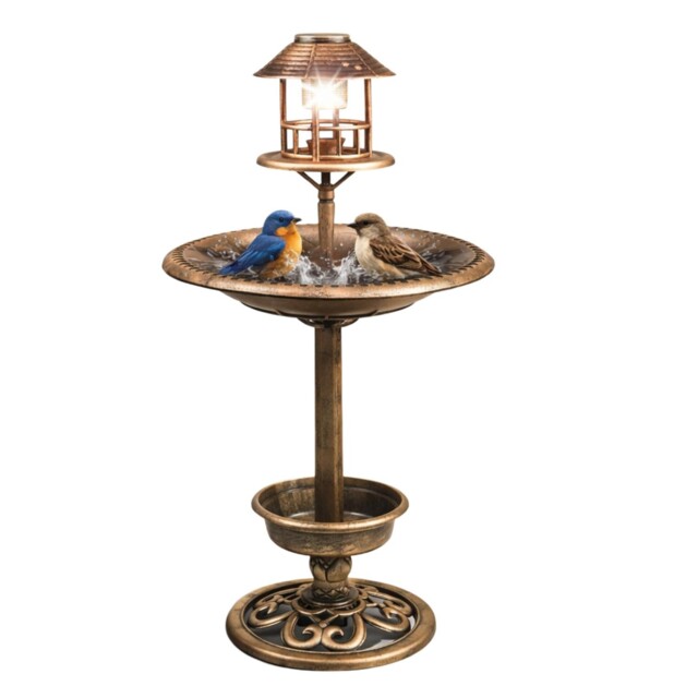 Outdoor Solar Bird Bath Feeder Durable Weather Resistant Decorative