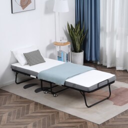 Folding Bed With 10cm Mattress, Portable Guest Bed With Metal Frame On