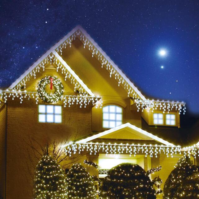 Christmas Lights 240 Led White Snowing Icicle Light Xmas Decorations