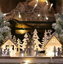 Lightup Led Festive Village Scene Wooden Christmas Decoration Ornament