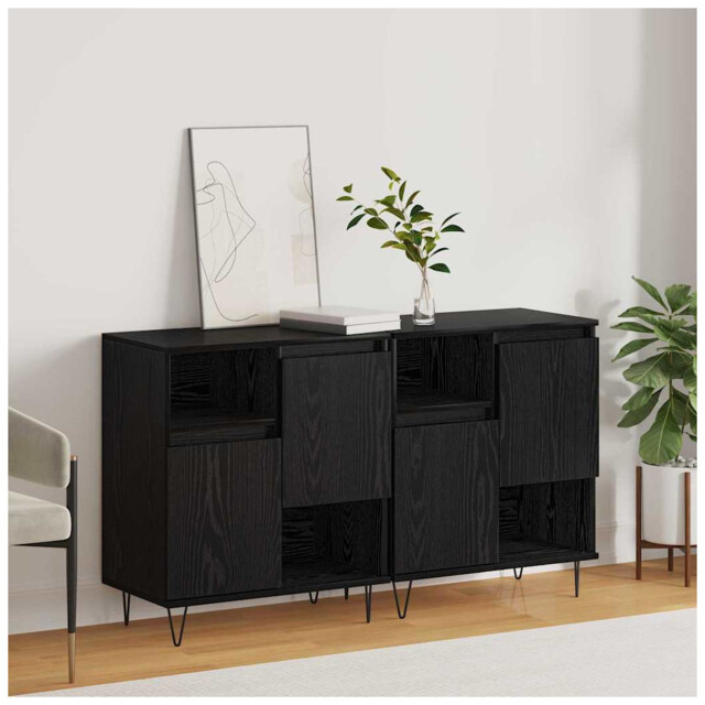 Sideboard 2-door Black Oak 60x35x70cm Engineered Wood Modern Storage