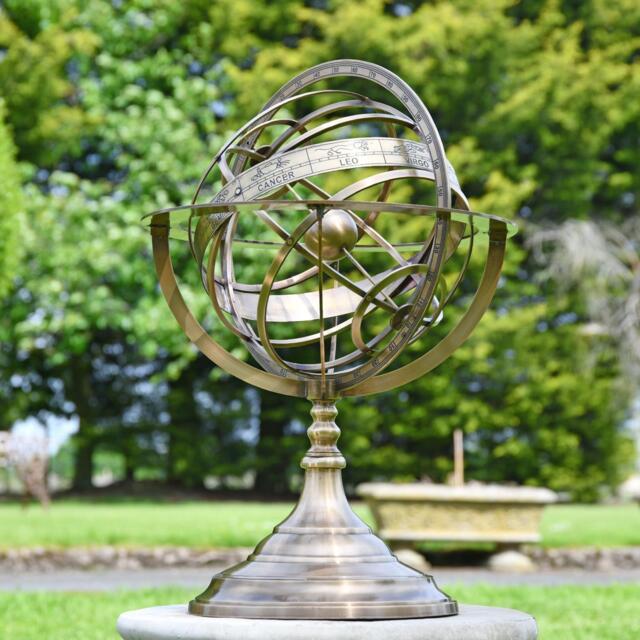 Deluxe 58cm Tall Antique Brass Celestial Garden Armillary Sundial