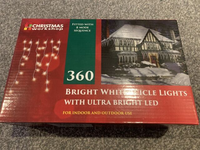 360 Bright White Icicle Lights 8 Modes Indoor Outdoor Christmas