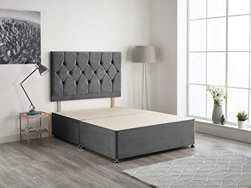 Charcoal Plush Velvet Fabric Divan Base Plus Matching Headboard And 4
