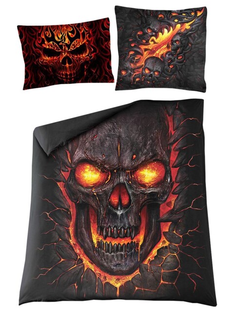 Spiral Skull Blast Double Covet Cover With 2 Uk Pillowcases Black