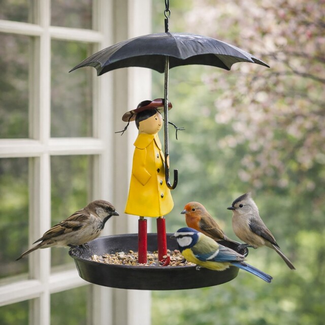 Iron Girl With Umbrella Bird Feeder Garden Decor For Small Bird Nuts