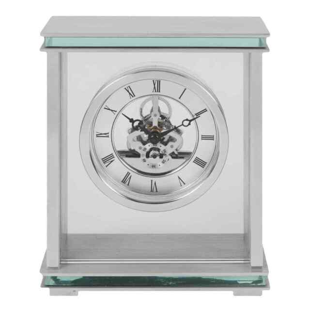 Widdop Silver Mantel Clock With Glass And Skeleton Dial W2842