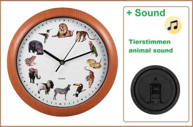Animals Wall Clock Africa America Asia Jungle Animal Sounds On The