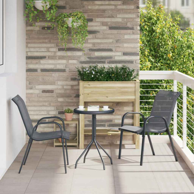 Garden Bistro Set 3pc Grey Steel Textilene Round Table 50x50x70.5cm