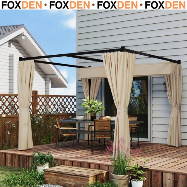 3 X 3m Retractable Pergola Gazebo With Curtains Garden Shelter Canopy